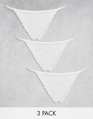 Lindex Jenniann 3-pack tanga lace thong in white