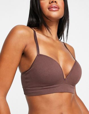 Lindex seamless rib molded plunge push up bra in brown