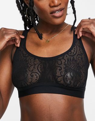 Lindex super soft nylon blend barely-there lace crop bralette in black - BLACK