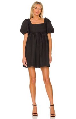 Line & Dot Evelyn Puff Sleeve Mini Dress in Black