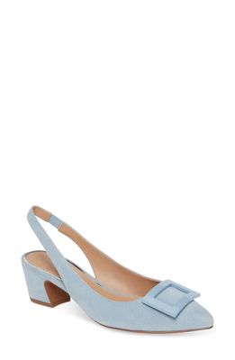 Linea Paolo Baize Buckle Pointed Toe Slingback Pump in Powder Blue Suede