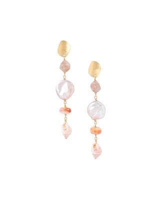 Linear Pearl and Shell Earrings, Pink