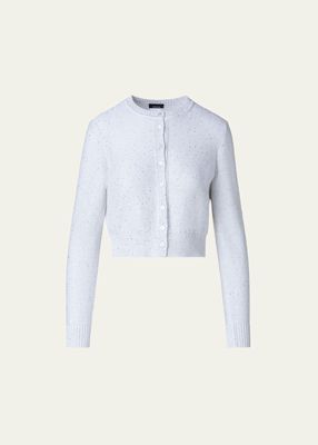 Linen-Blend Short Knit Cardigan with Sequins