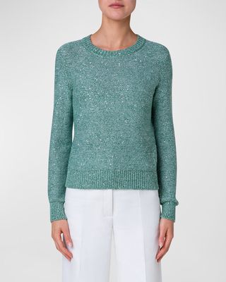 Linen Cotton Knit Pullover with Sequins