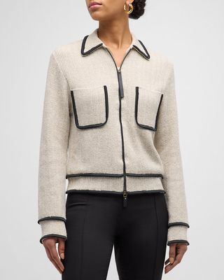 Linen Knit Jacket with Contrast Trim