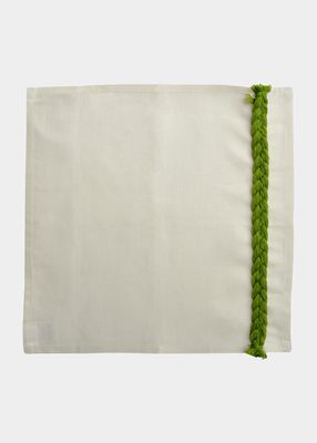 Linen Napkin with Green Braided Rope Trim