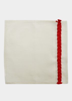 Linen Napkin with Red Braided Rope Trim