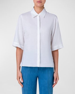 Linen Voile Collared Boxy Shirt