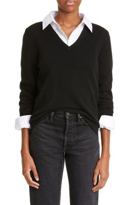 Lingua Franca Gender Inclusive Classic V-Neck Cashmere Sweater in Black