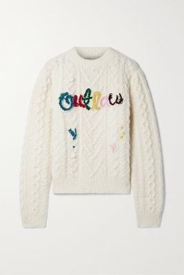 Lingua Franca - Outlaw Pompom-embellished Cable-knit Sweater - White