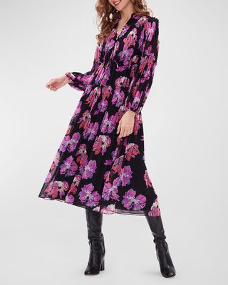 Link Floral-Print Ruffle-Trim Midi Dress