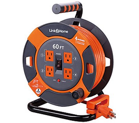 Link2Home 60' Extension Cord Reel with 4 Groune d Outlets