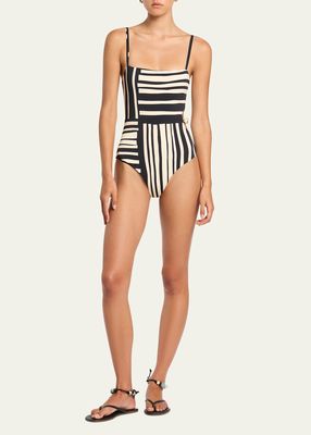 Linocut Beaded Cutout One-Piece Swimsuit