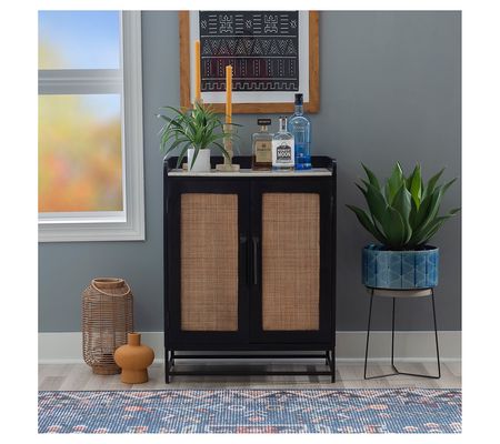 Linon Home Decor Fielding Rattan Bar Cabinet wi th Marble Top