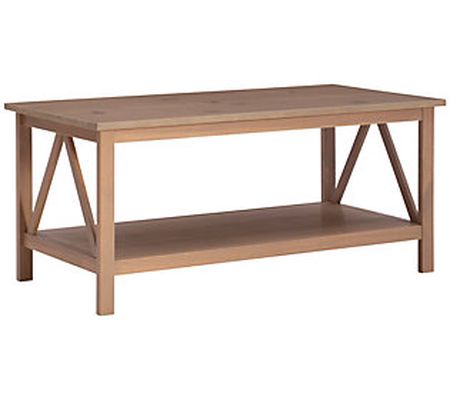 Linon Home Hollis Driftwood Coffee Table W/ Bot tom Shelf Space