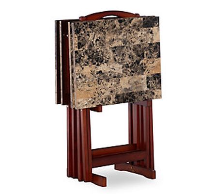 Linon Home Locke Brown Faux Marble Tray Table S t W/ Stand