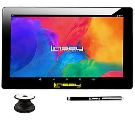 LINSAY 10.1" Android Tablet w/ Stylus & Pop Hol der - 32GB
