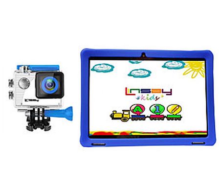 LINSAY 10" IPS Android 12 Tab w/ Kids Case & Ac tion Camera