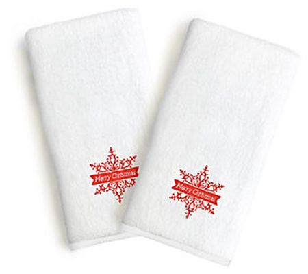 Linum Home Embroidered Luxury Hand Towels Merry Christmas S/2