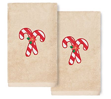 Linum Home Textiles Christmas Candy Canes 2-Pie ce Hand Towels