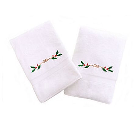 Linum Home Textiles Embroidered Hand Towels wit h Holly Border