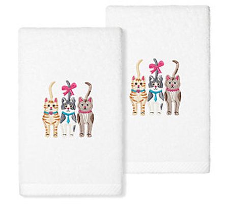 Linum Home Textiles Set of 2  "Cats" Embroidere d Hand Towels