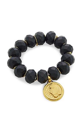 Lioness 14K-Gold-Plated & Agate Beaded Coin Charm Bracelet