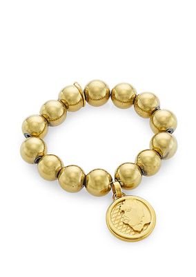 Lioness 14K-Gold-Plated & Hematite Beaded Coin Charm Bracelet