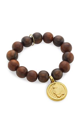 Lioness 14K-Gold-Plated & Synthetic Wood Beaded Coin Charm Bracelet