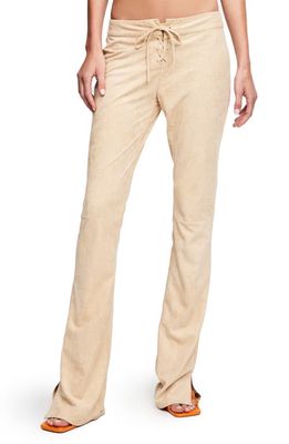 LIONESS Down For You Lace-Up Faux Suede Trousers in Camel