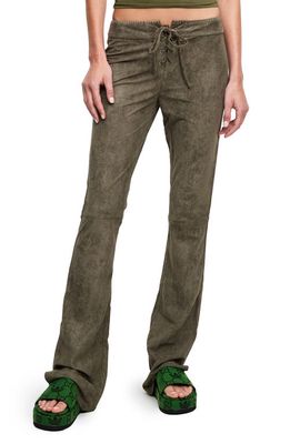 LIONESS Down For You Lace-Up Faux Suede Trousers in Khaki