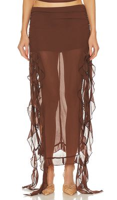 LIONESS Rendezvous Maxi Skirt in Chocolate