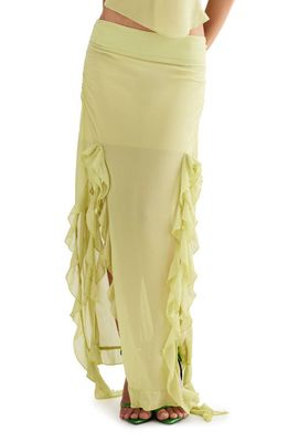 LIONESS Rendezvous Ruffle Maxi Skirt in Lime