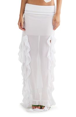 LIONESS Rendezvous Ruffle Maxi Skirt in Porcelain