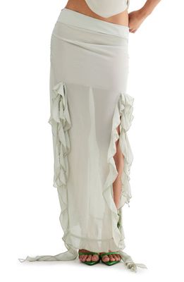 LIONESS Rendezvous Ruffle Maxi Skirt in Sage