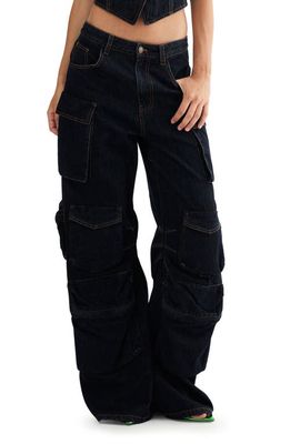 LIONESS Smokeshow Low Rise Cargo Jeans in Dark Denim