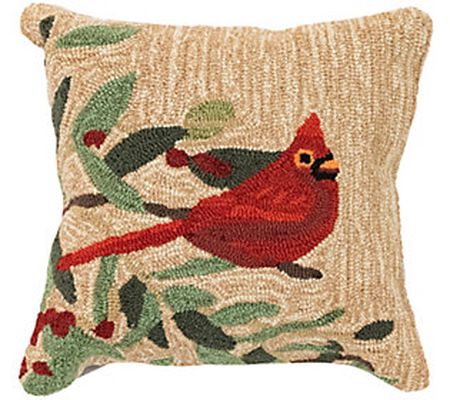 Liora Manne Frontporch Cardinal w/Berries Pillo w Ntrl 18"