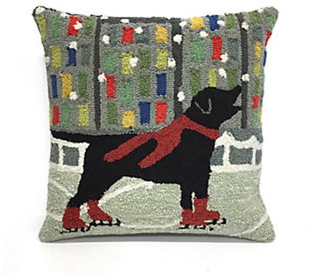 Liora Manne Frontporch Holiday Ice Dog Pillow R ed 18" Square