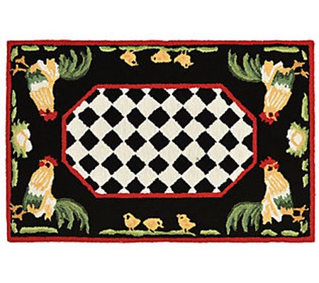 Liora Manne Frontporch Rooster In-Out Rug Black 24" x 36"