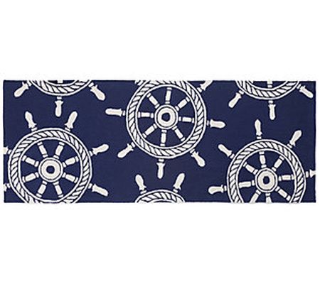 Liora Manne Frontporch Ship Wheel In/Out Rug Na vy 24"X60"