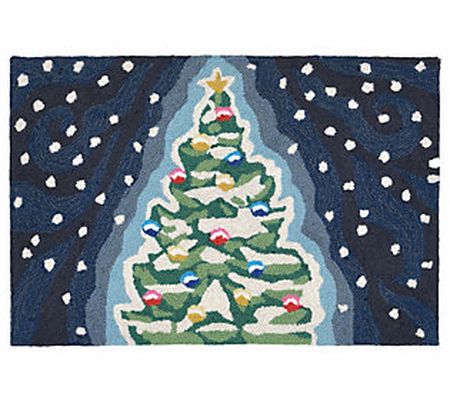 Liora Manne Frontporch Xmas Tree Rug Midnight 3 0" x 48"