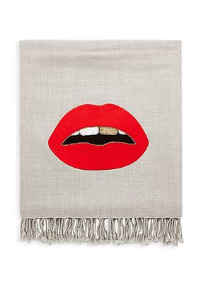 Lips Embellished Wool Throw Blanket