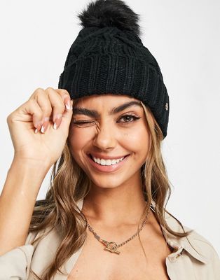 Lipsy cable knit bobble hat in black