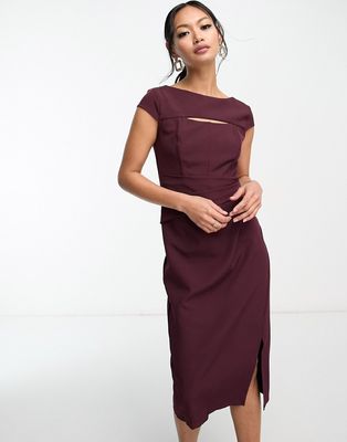 Lipsy corsetted cut out midi dress in burgundy-Red