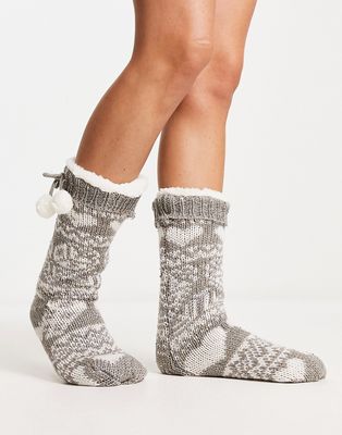 Lipsy fairisle slipper sock in gray