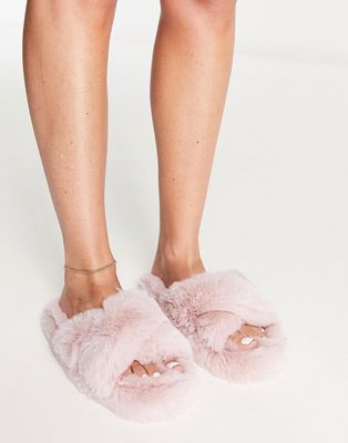 Lipsy fluffy slippers in pink