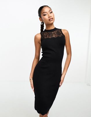 Lipsy lace detail midi dress in black