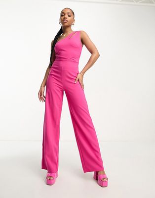 Lipsy one-shoulder jumpsuit in pink-Multi