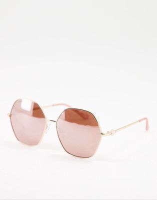 Lipsy oversized hexagon sunglasses-Gold