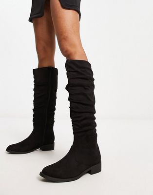 Lipsy ruched knee high boots in black